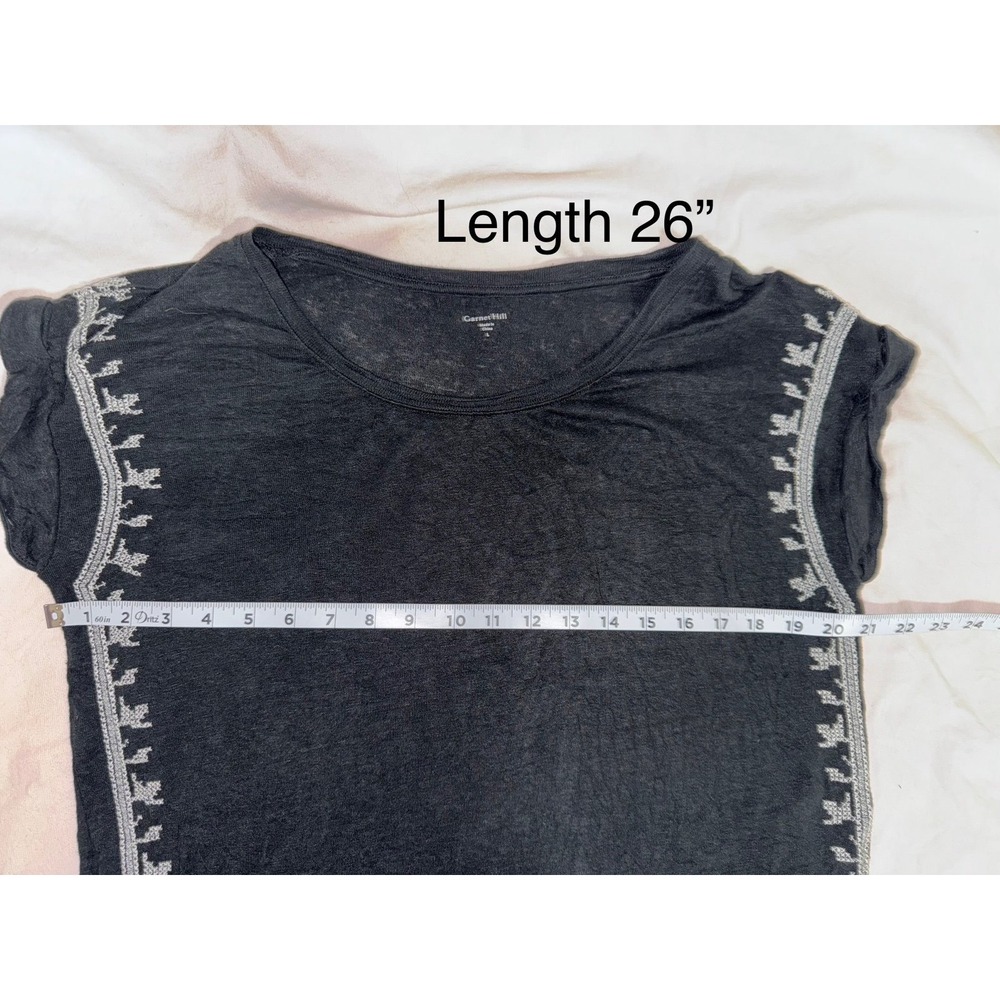 Garnet Hill 100% organic linen top with ivory cross stitch detail large - Picture 7 of 7